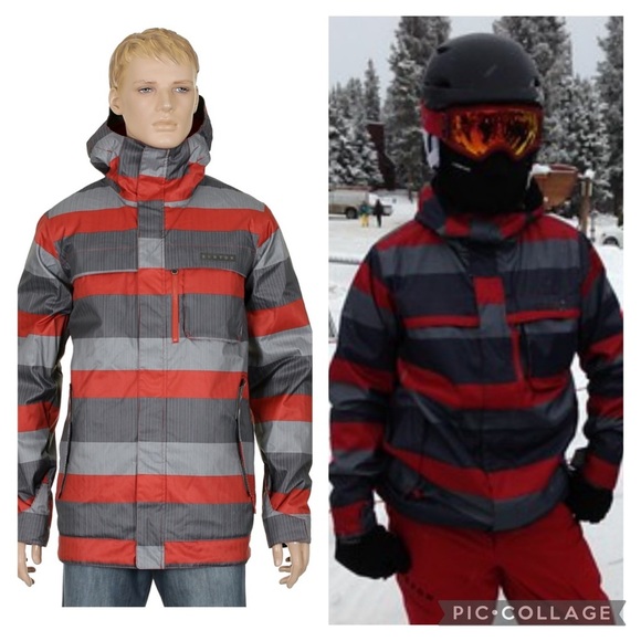 Burton Poacher Gray Multi Stripe Snowboard Jacket Size Medium - Picture 2 of 15